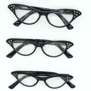CUTE 1950S BLACK CAT-EYEGLASSES WITH RHINESTONE EMBELLISHMENTS S /M / L